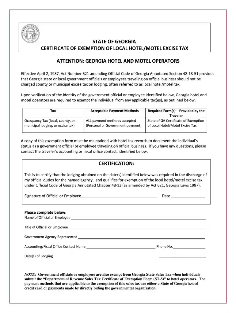 ga hotel tax exempt form Preview on Page 1