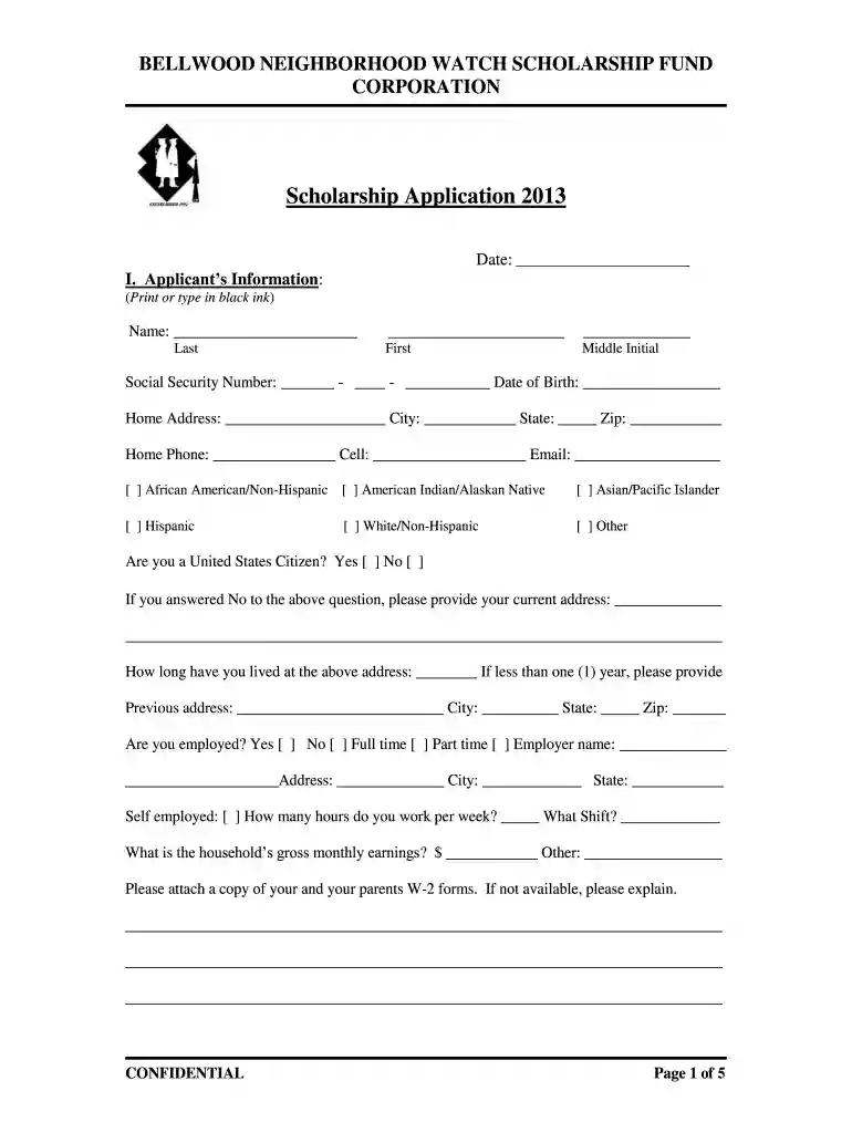 bellwood neighborhood watch scholarship form Preview on Page 1