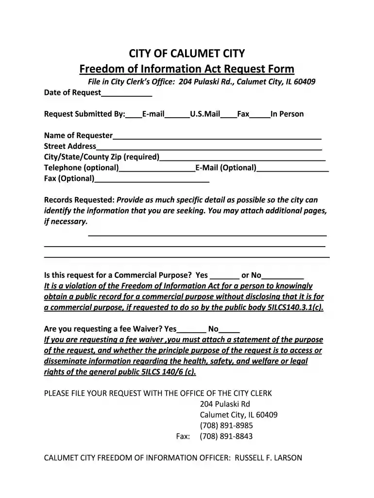 request calumet city Preview on Page 1