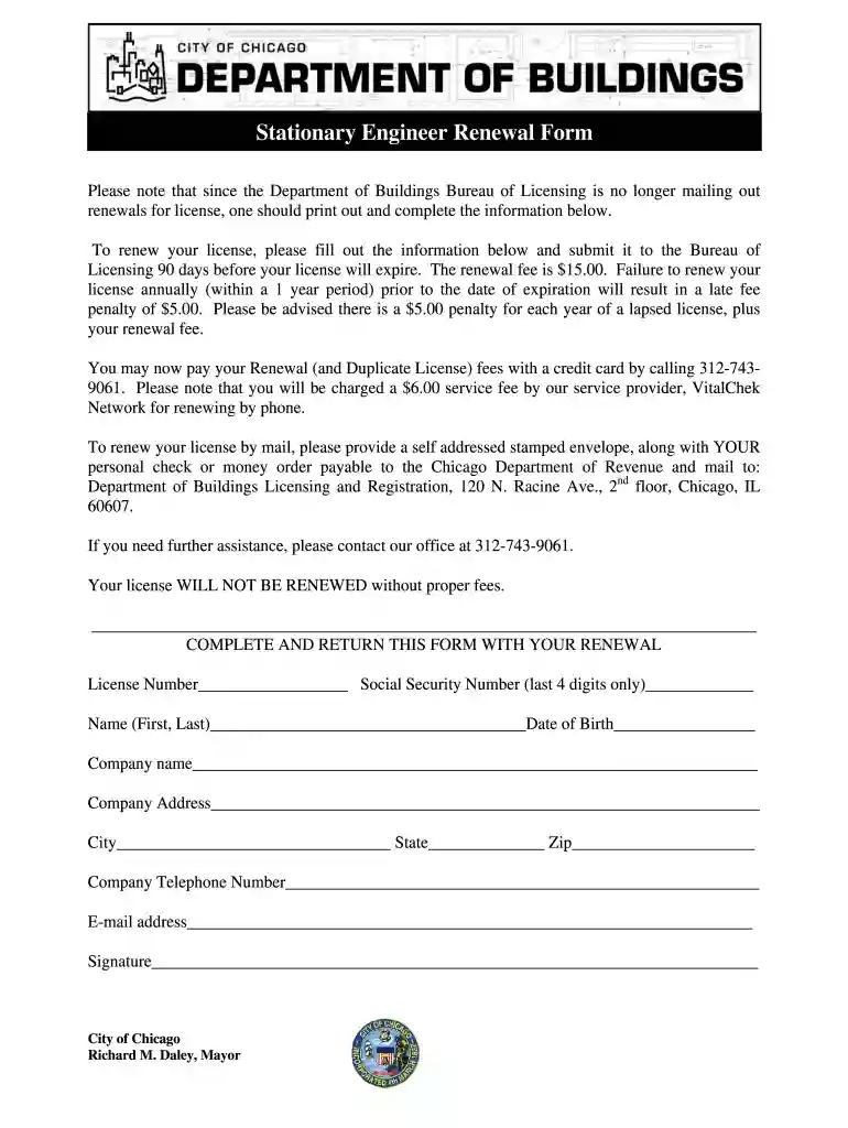 city of chicago stationary engineer license renewal form Preview on Page 1