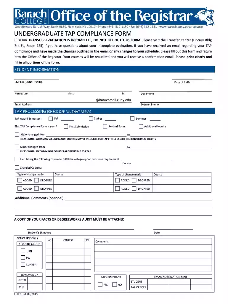 tap compliance form Preview on Page 1