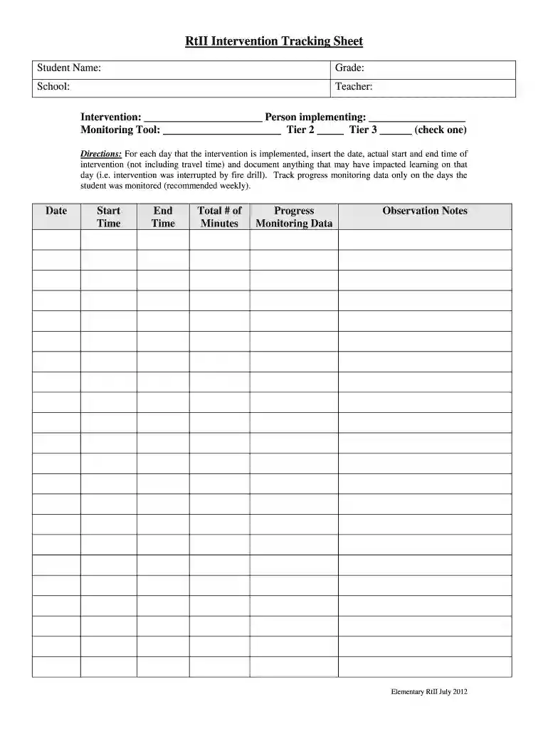 intervention data tracking sheet Preview on Page 1