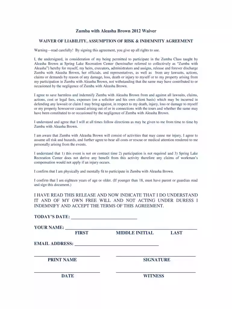 zumba waiver Preview on Page 1