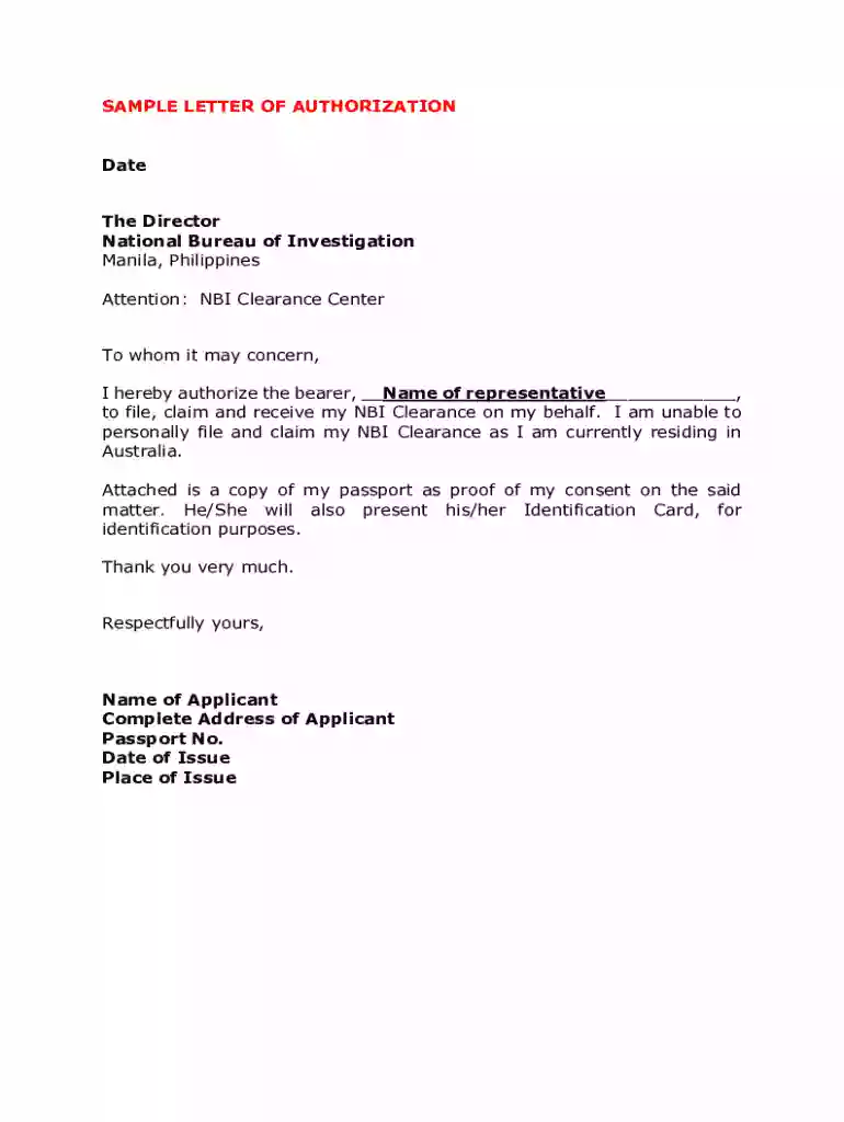 authorization letter for nbi Preview on Page 1