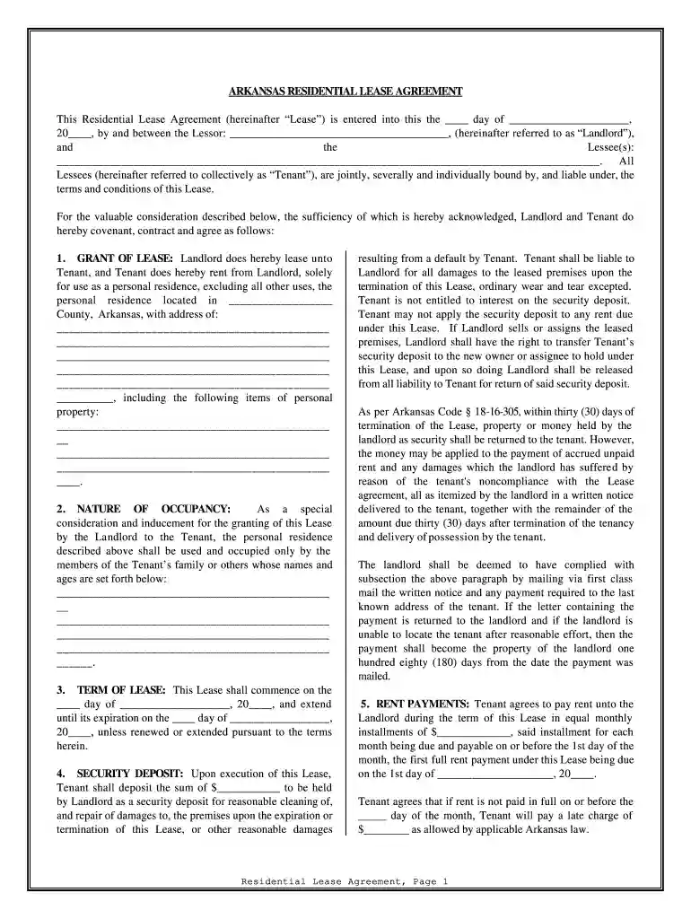 arkansas rental agreement Preview on Page 1
