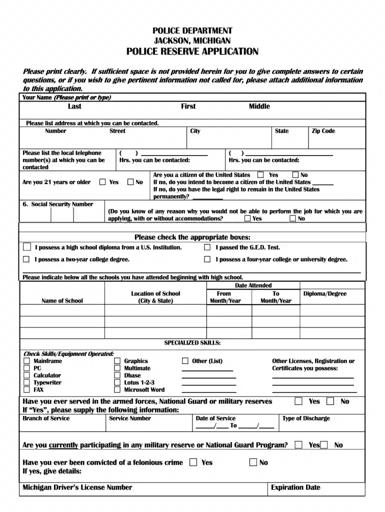 mi reserve application form Preview on Page 1