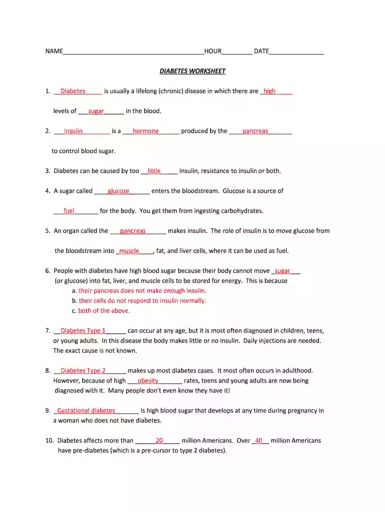 diabetes worksheet pdf Preview on Page 1