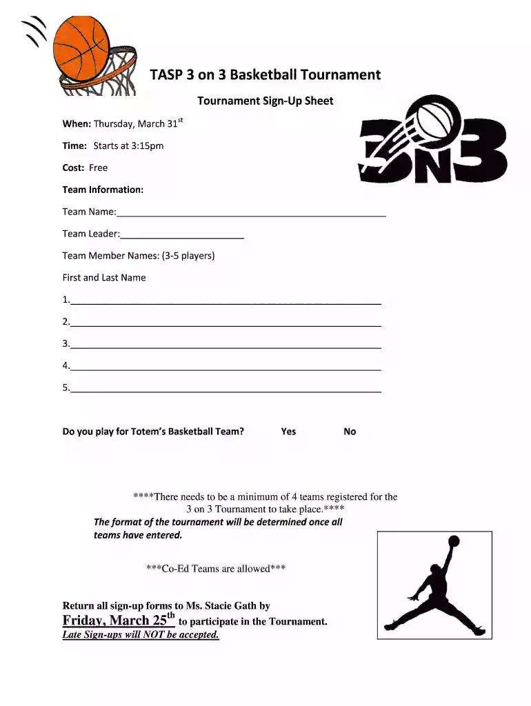 basketball tournament sign up sheet Preview on Page 1