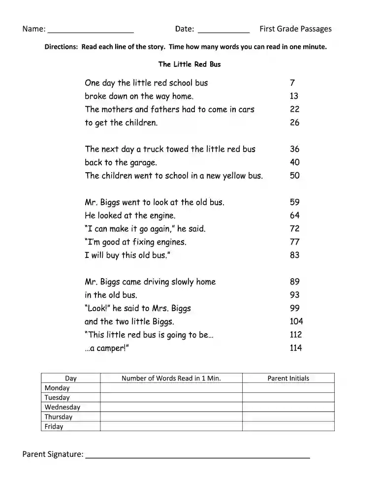 Directions Read each line of the story Time how many Preview on Page 1