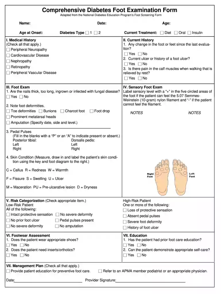 diabetic foot exam form Preview on Page 1