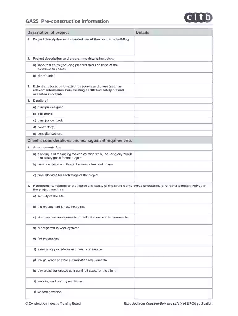 GA25 Pre-construction information - CITB Preview on Page 1