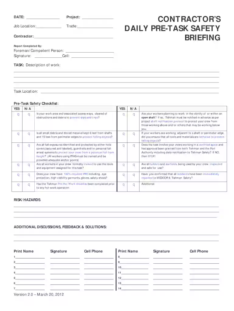safety briefing template Preview on Page 1