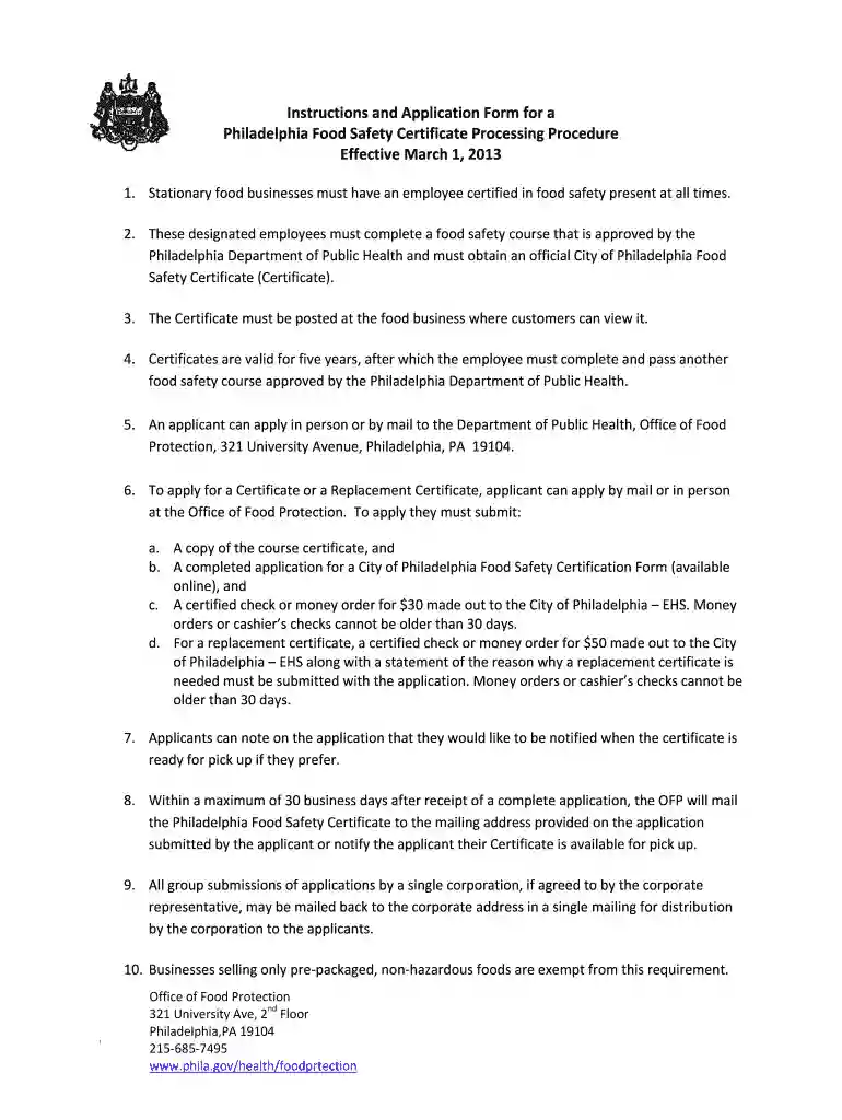 philadelphia food safety certificate Preview on Page 1