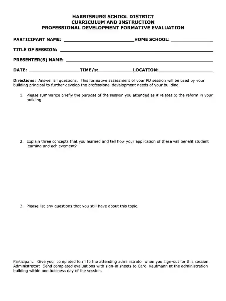 professional development evaluation form Preview on Page 1