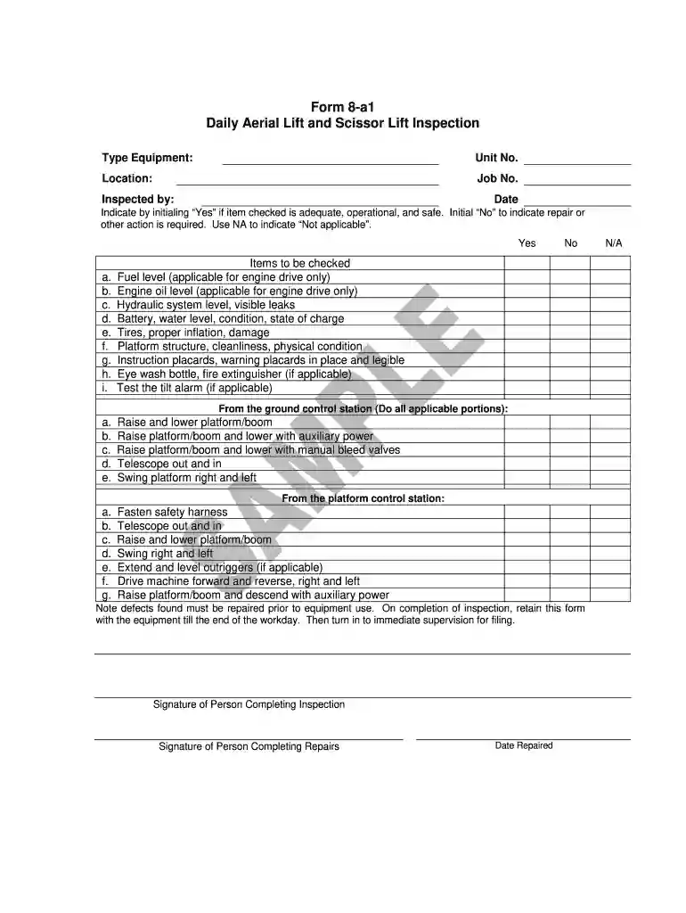 genie scissor lift annual inspection form Preview on Page 1