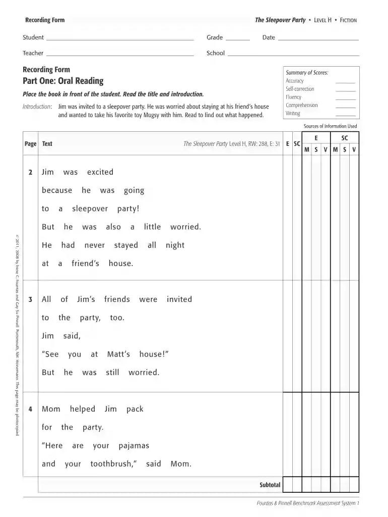 the sleepover party running record Preview on Page 1