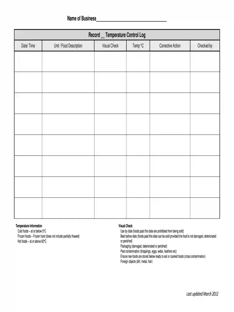 printable fridge and freezer temperature log sheet Preview on Page 1