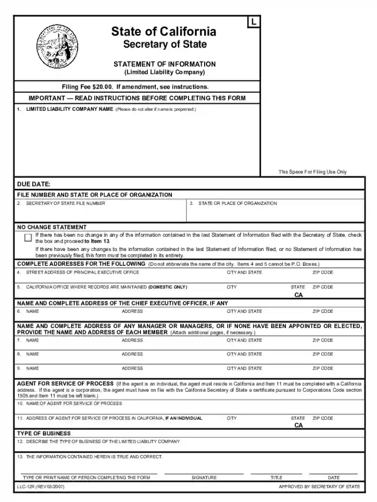 ca llc 12r 2007 form Preview on Page 1