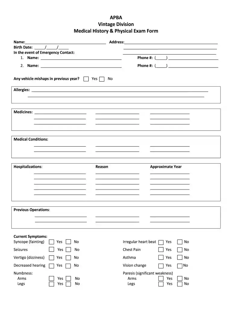 history and physical form Preview on Page 1