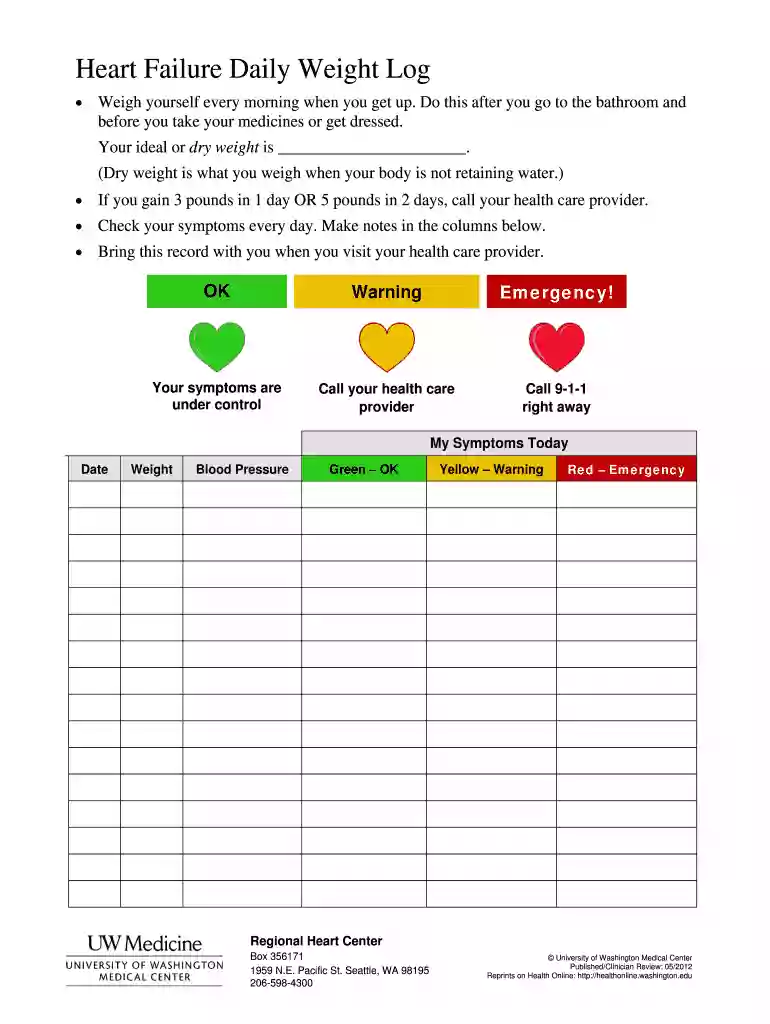 Heart Failure Daily Weight Log Preview on Page 1