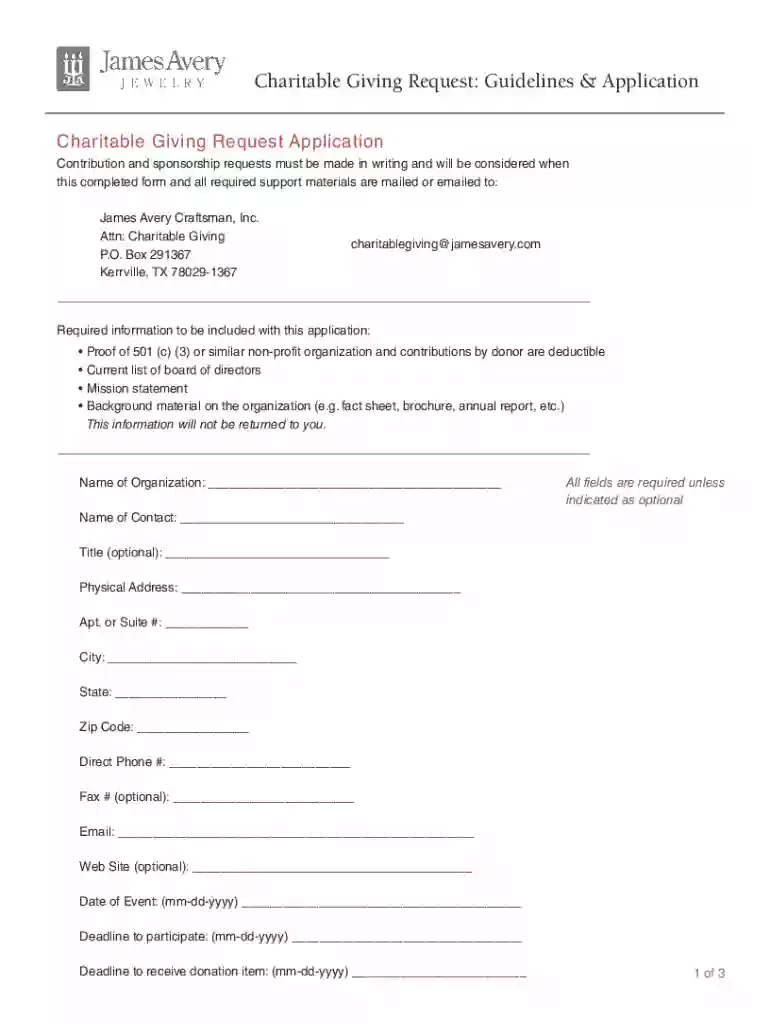 james avery donation request Preview on Page 1