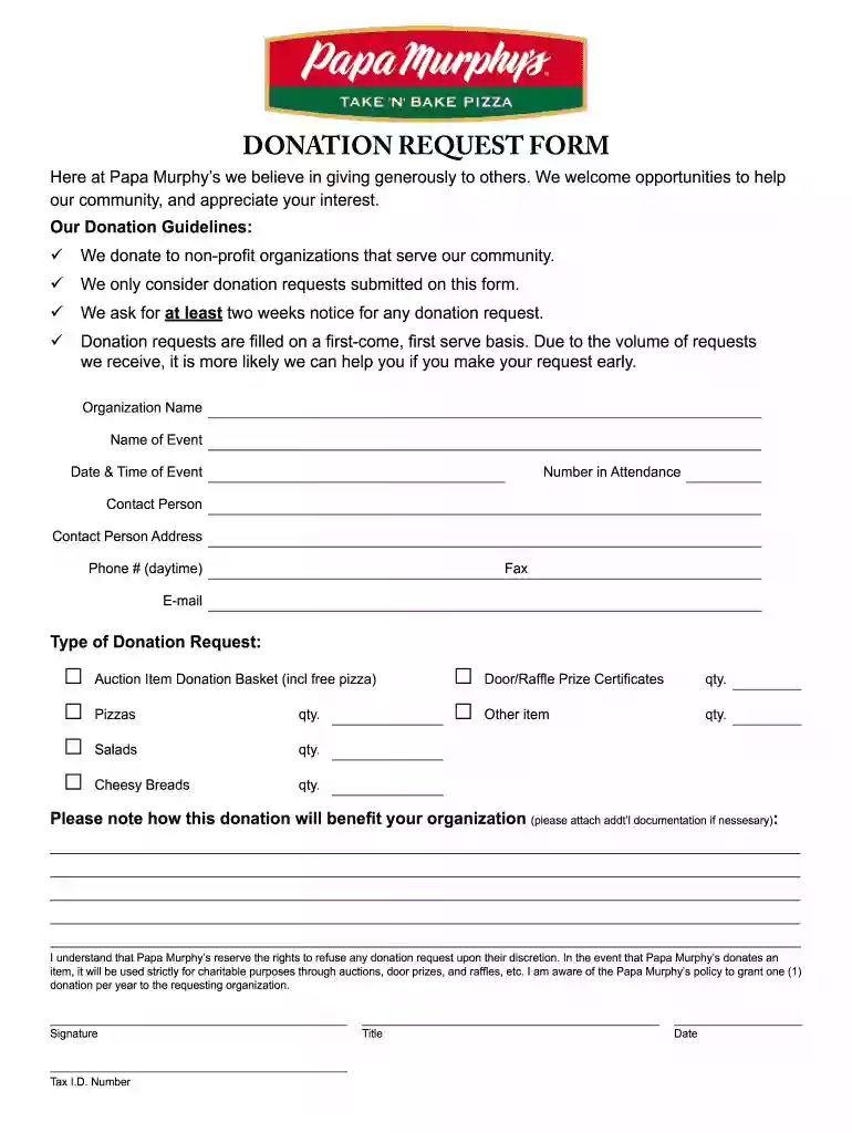 papa john's donation request Preview on Page 1