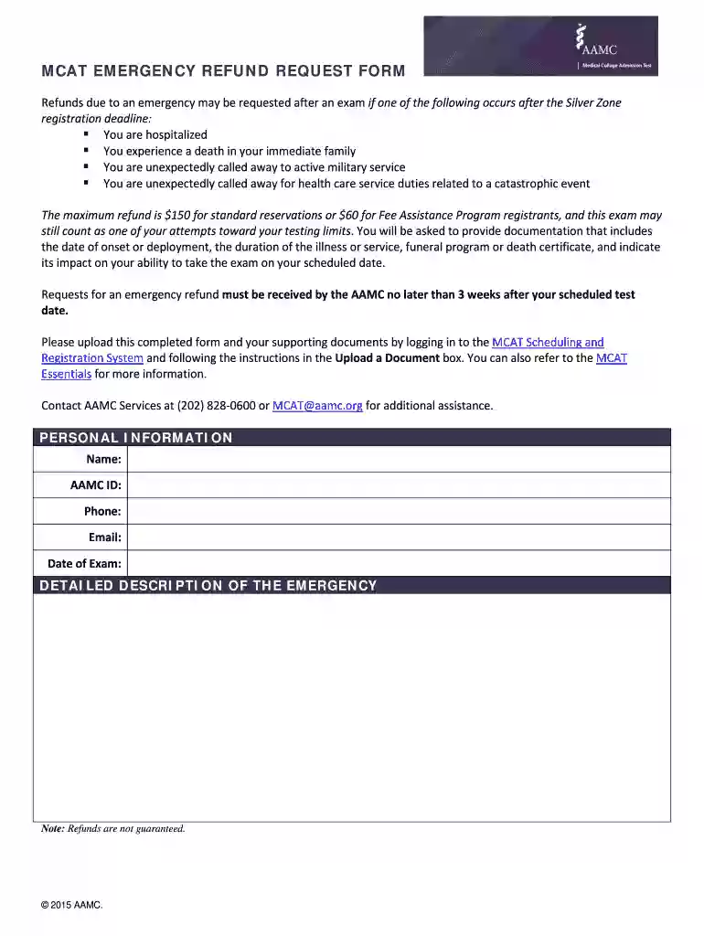 mcat emergency refund request Preview on Page 1