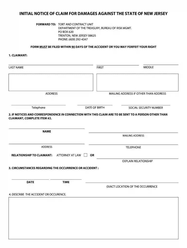 Notice of Claim Instructions Preview on Page 1