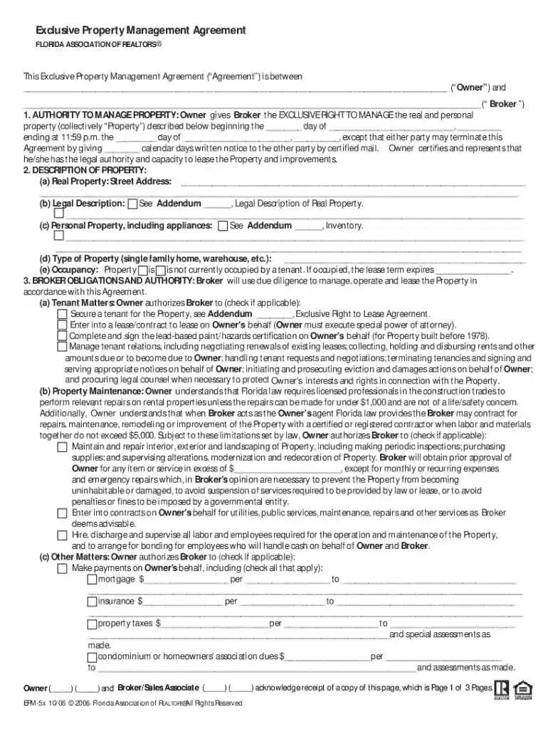 florida property management agreement Preview on Page 1