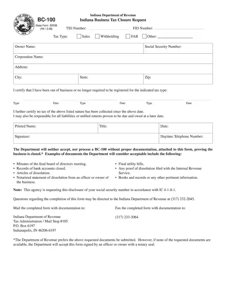 bc 100 form Preview on Page 1