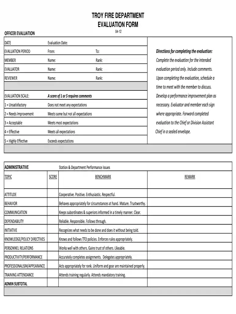 firefighter evaluation form Preview on Page 1