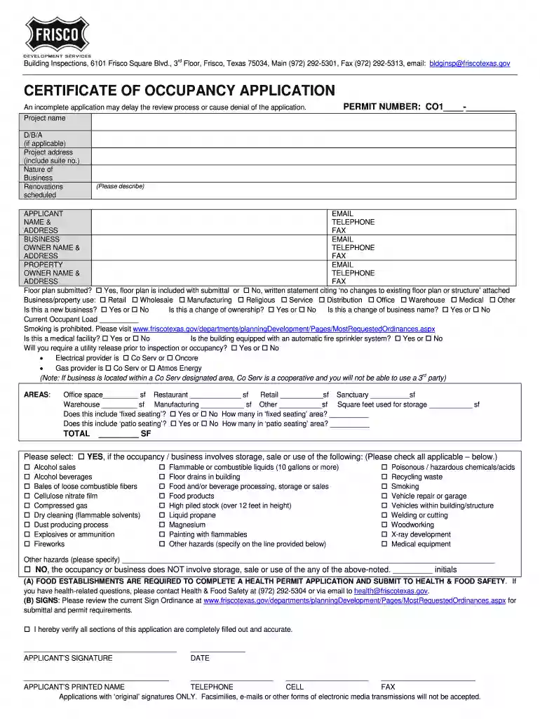 city of frisco certificate of occupancy Preview on Page 1