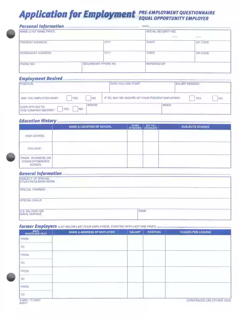 pre employment questionnaire equal opportunity employer Preview on Page 1