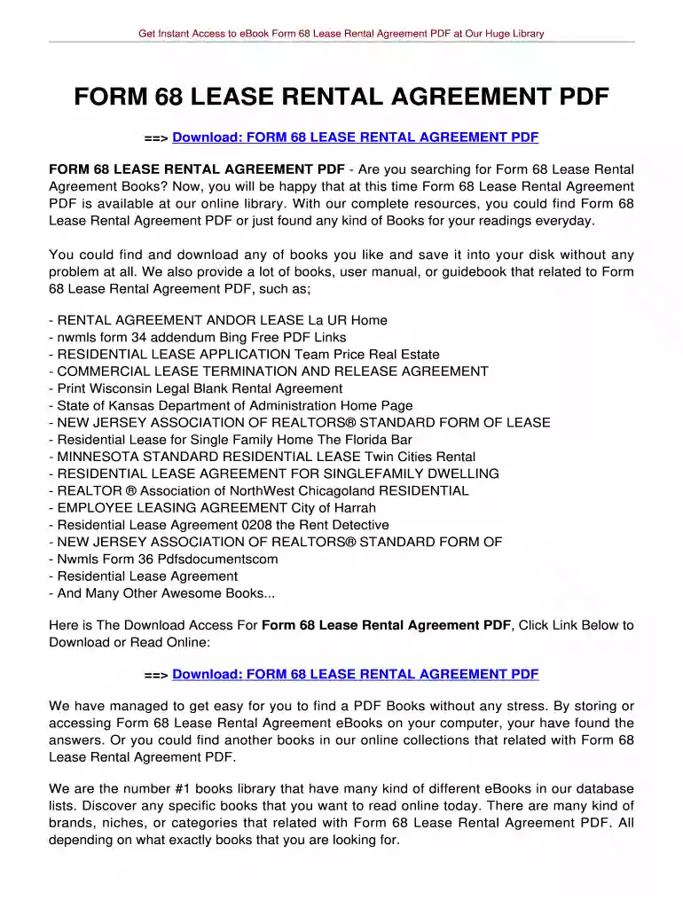 form 68 lease rental agreement Preview on Page 1