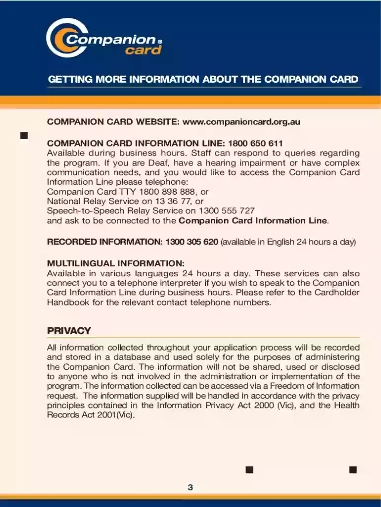 companion card application vic Preview on Page 1