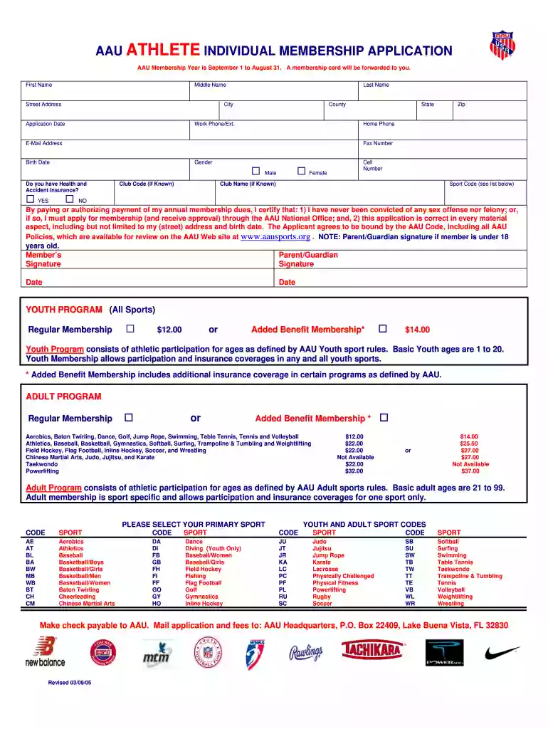 AAU ATHLETE INDIVIDUAL MEMBERSHIP APPLICATION - Eteamz Preview on Page 1
