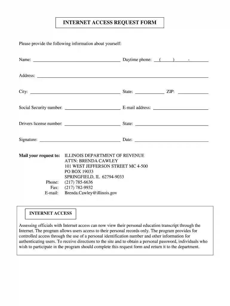 internet access form Preview on Page 1