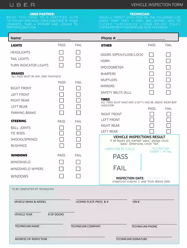 uber inspection form Preview on Page 1