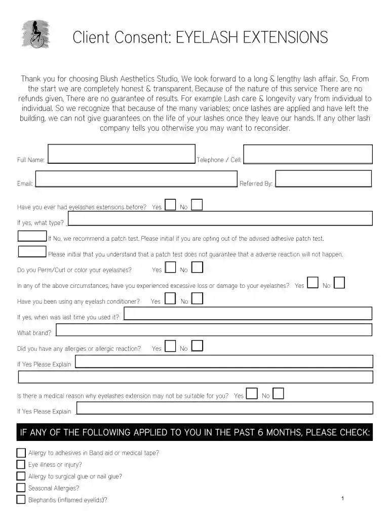 eyelash extension consent form Preview on Page 1
