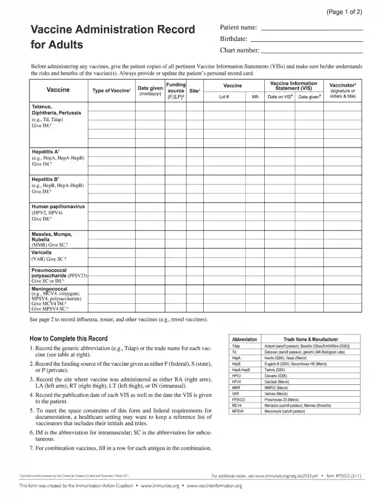 immunization record form pdf Preview on Page 1