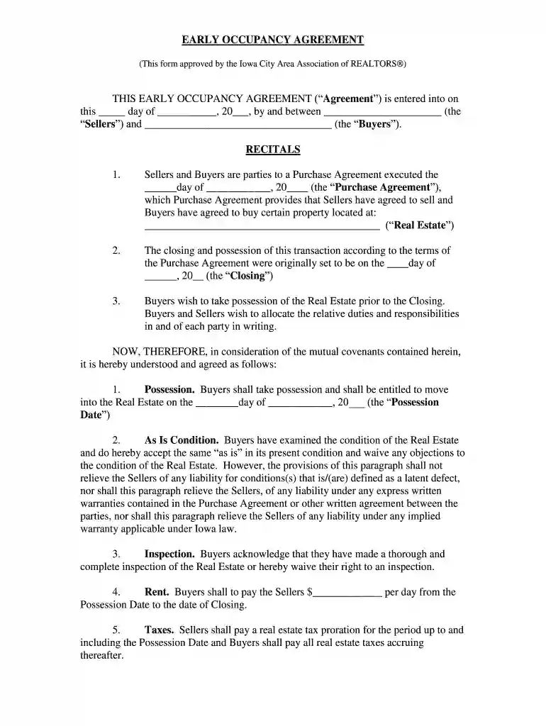 early occupancy agreement template Preview on Page 1