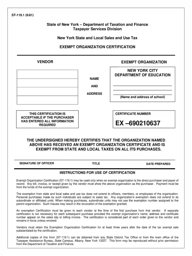 nyc doe tax exempt form Preview on Page 1