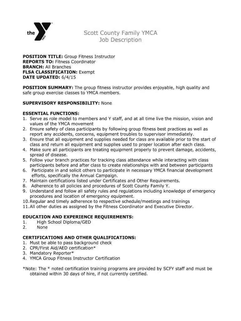POSITION TITLE Group Fitness Instructor - scottcountyfamilyy Preview on Page 1