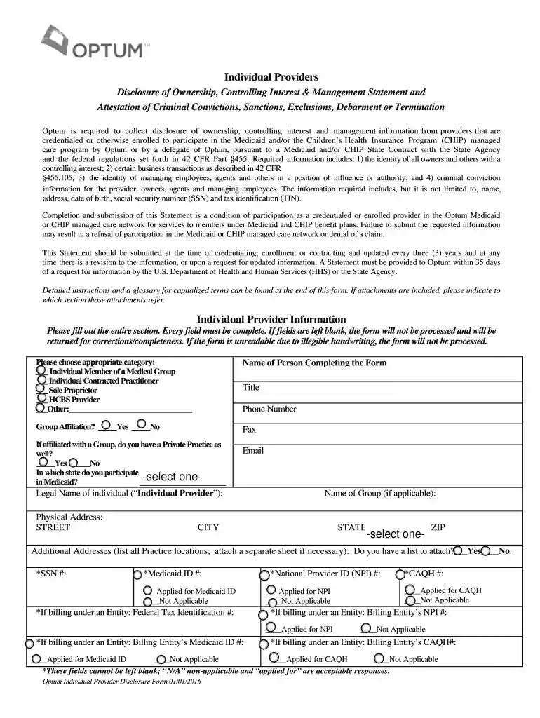 disclosure of ownership form caqh Preview on Page 1