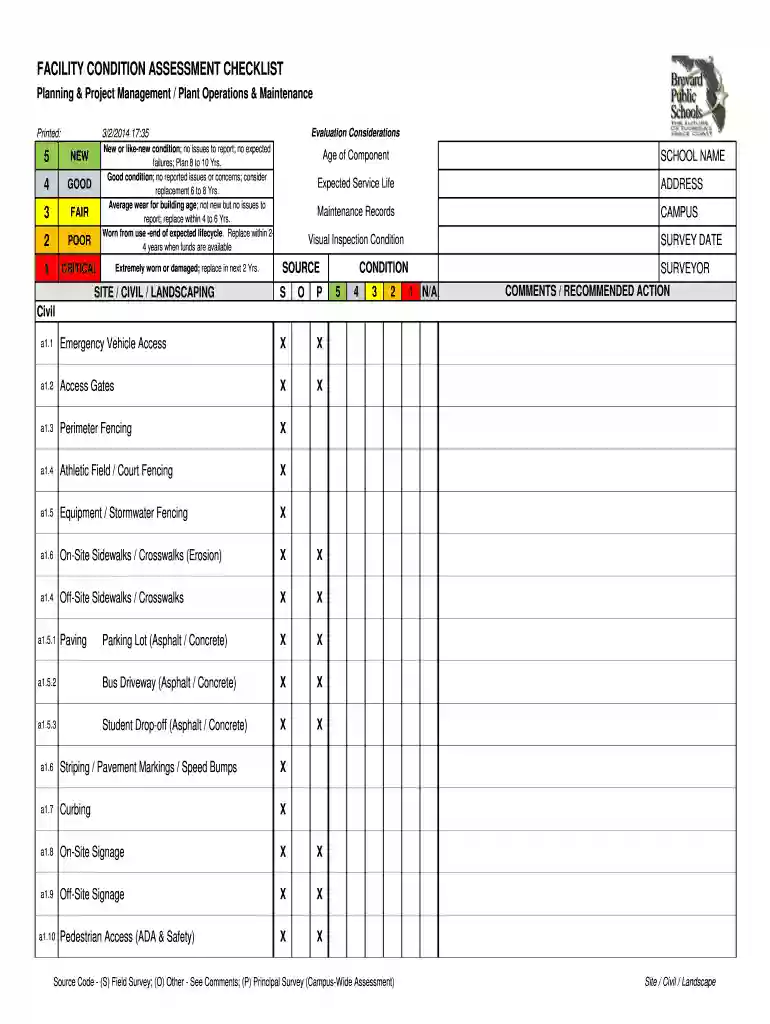 FACILITY CONDITION ASSESSMENT CHECKLIST Preview on Page 1