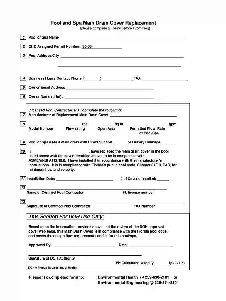 florida main drain form Preview on Page 1