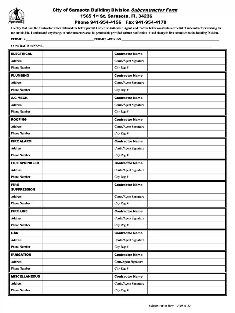 subcontractor form Preview on Page 1