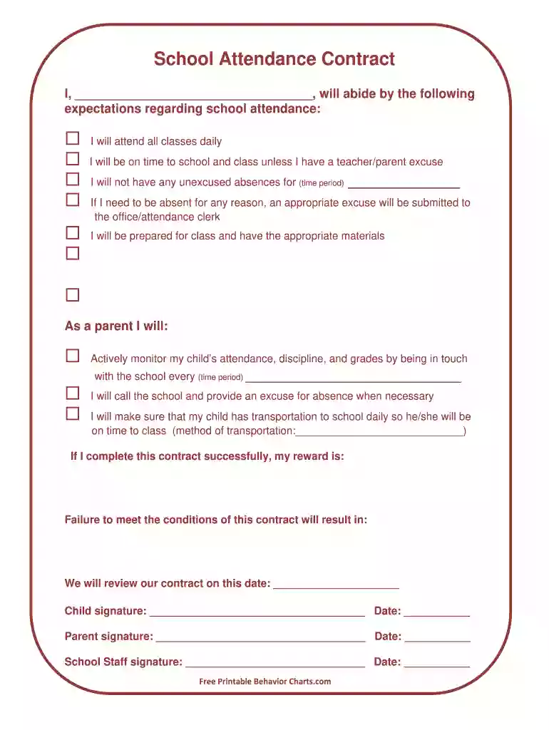 attendance contract template Preview on Page 1