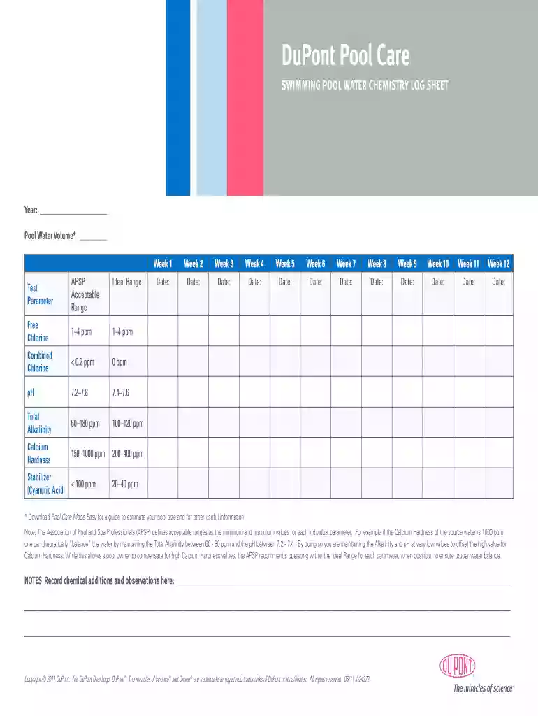 pool test log sheet Preview on Page 1