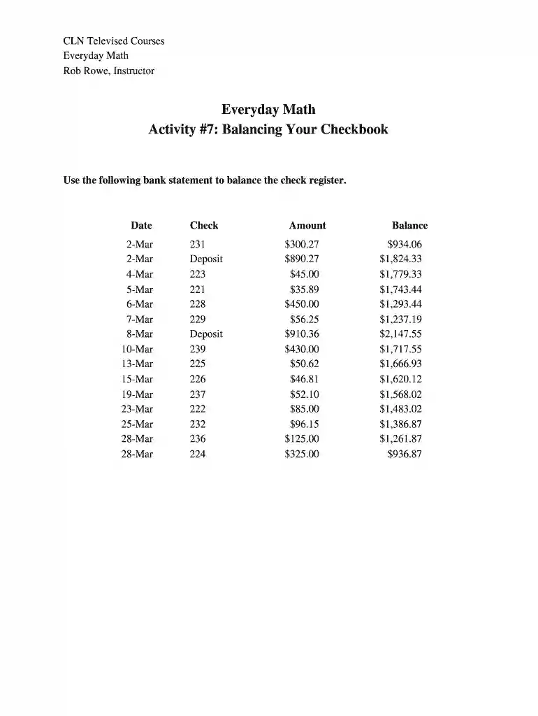 balancing checkbook worksheet pdf Preview on Page 1